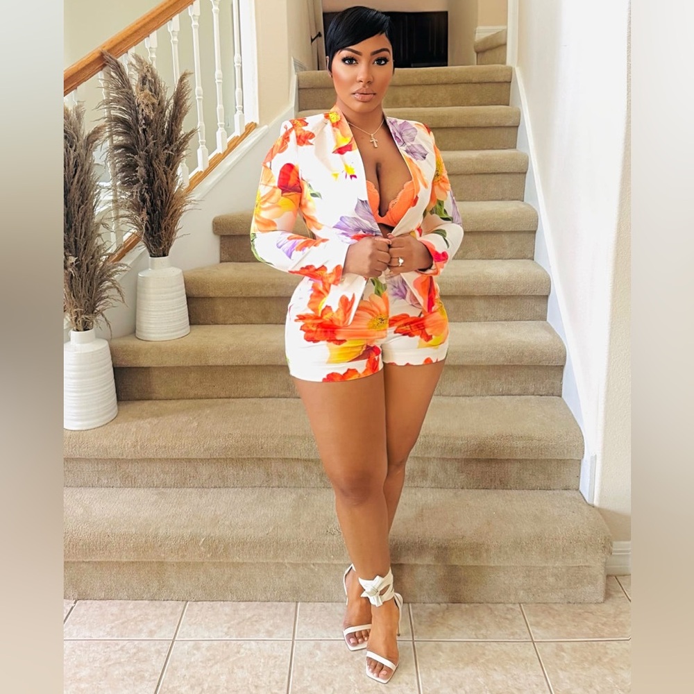 Miss Avenue Floral Blazer and Shorts Set
